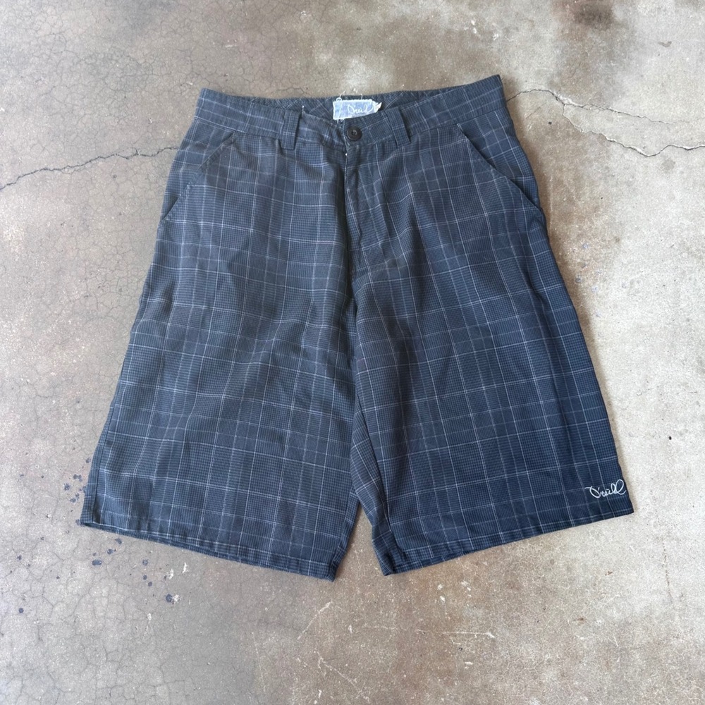 O'Neill Plaid Shorts Mens 32 Black Excellent Casual Surf Flat Front Check